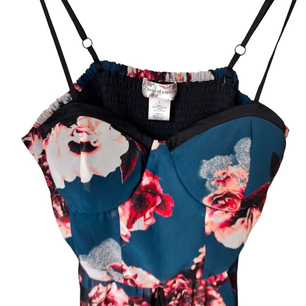 Band Of Gypsies Navy Blue Floral Padded Romper One Piece Womens Size L